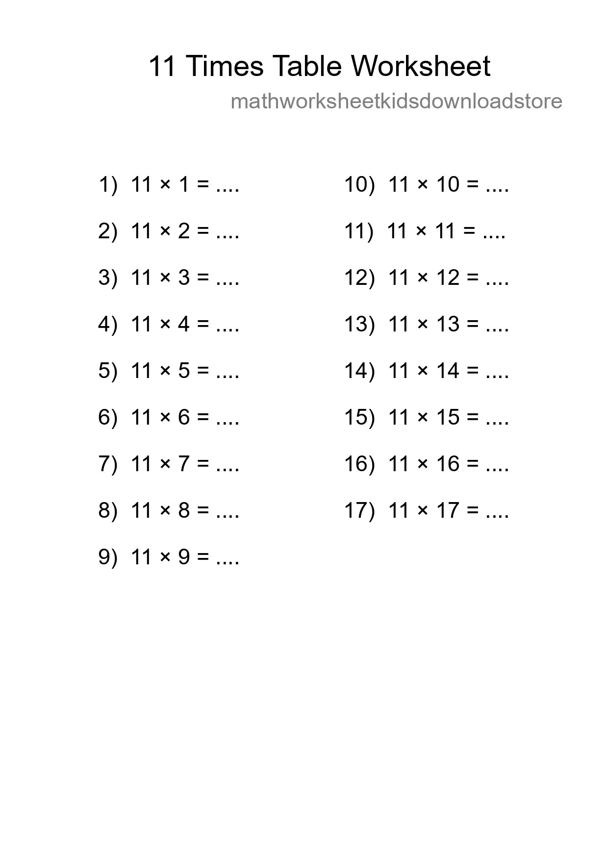 11 Times Table Worksheet For Grade 4 With Answers - Part 42
