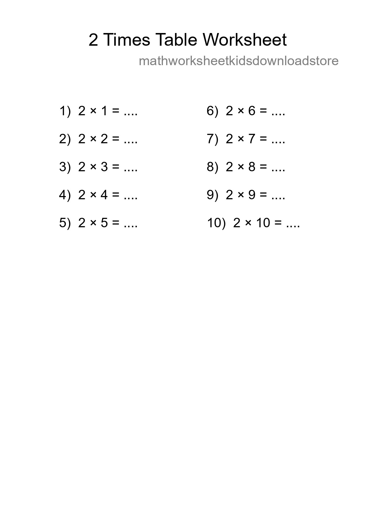 2 Times Table Worksheet For Grade 2 With Answers - Part 174