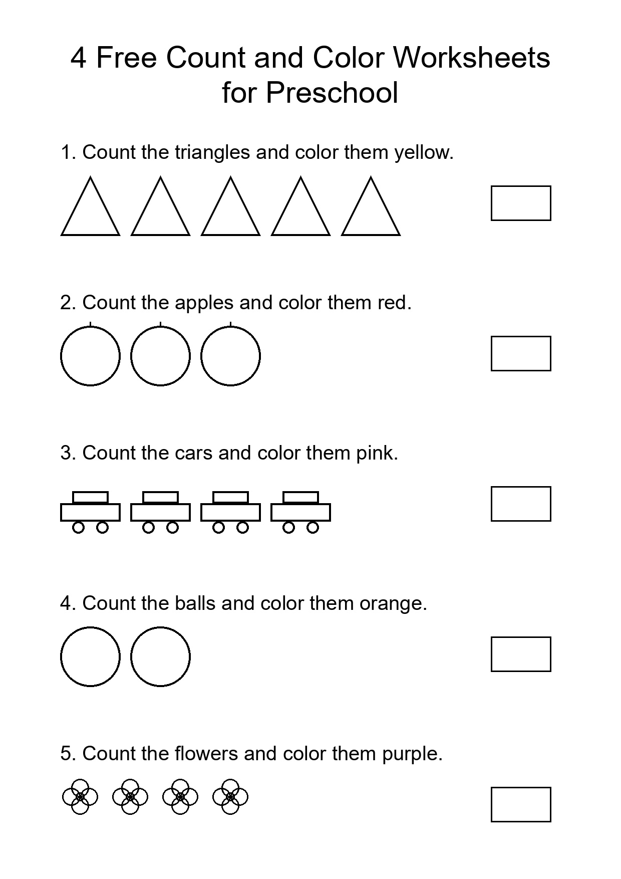 4 Free Count and Color Worksheets for Preschool