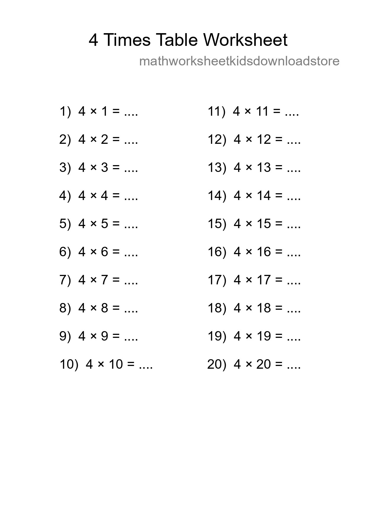 4 Times Table Worksheet For Grade 2 - Part 119