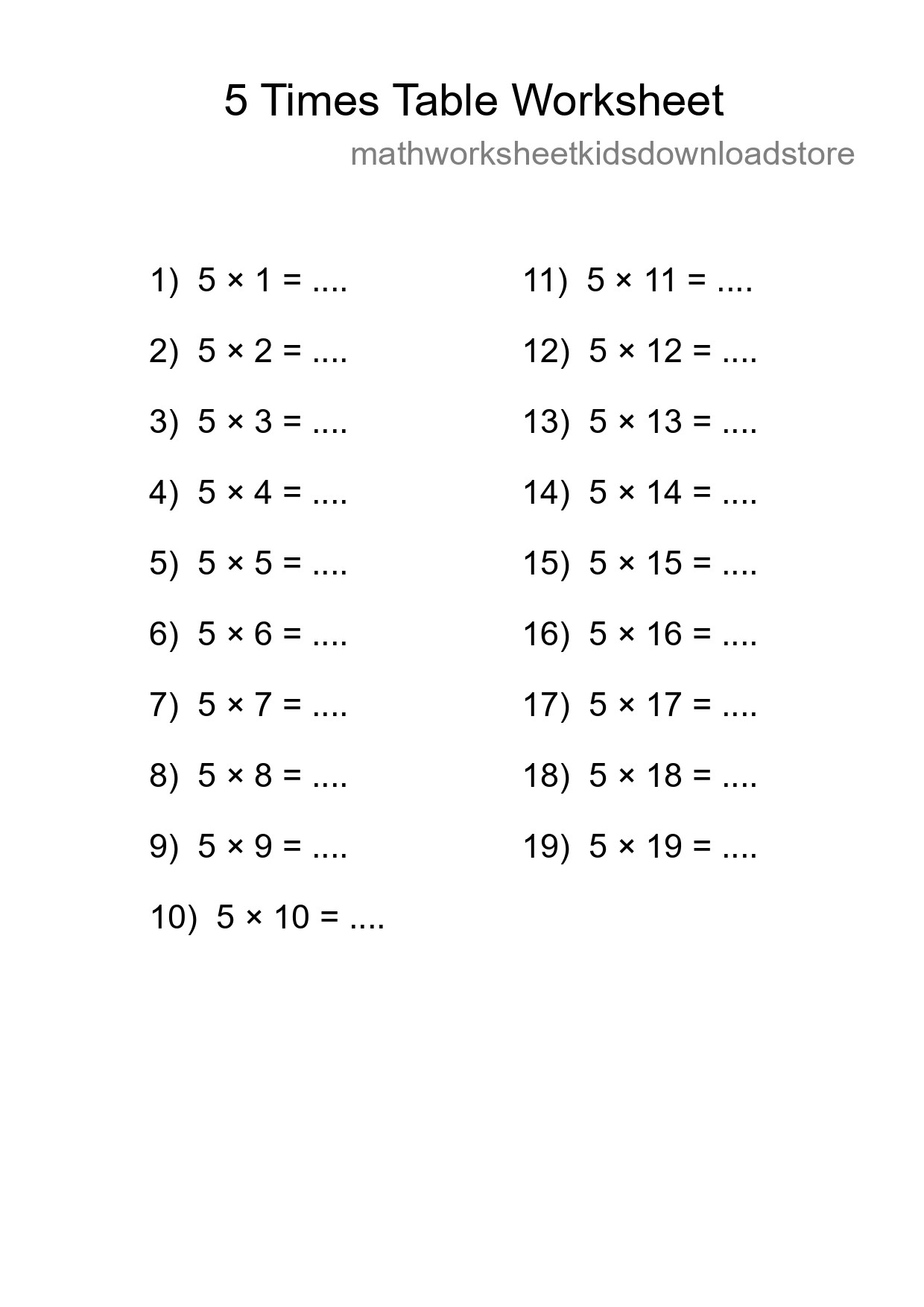 5 Times Table Worksheet For Grade 2 - Part 53