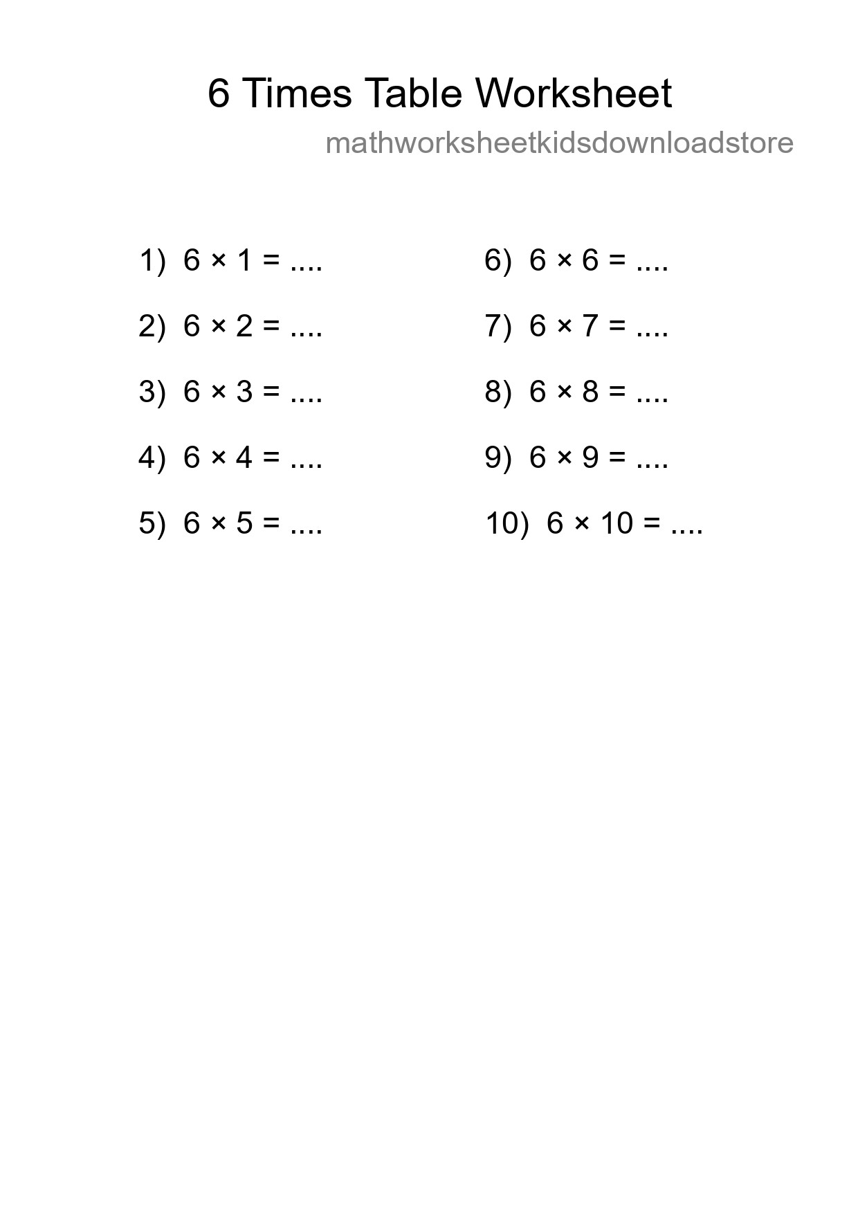 6 Times Table Worksheet For Grade 3 - Part 9