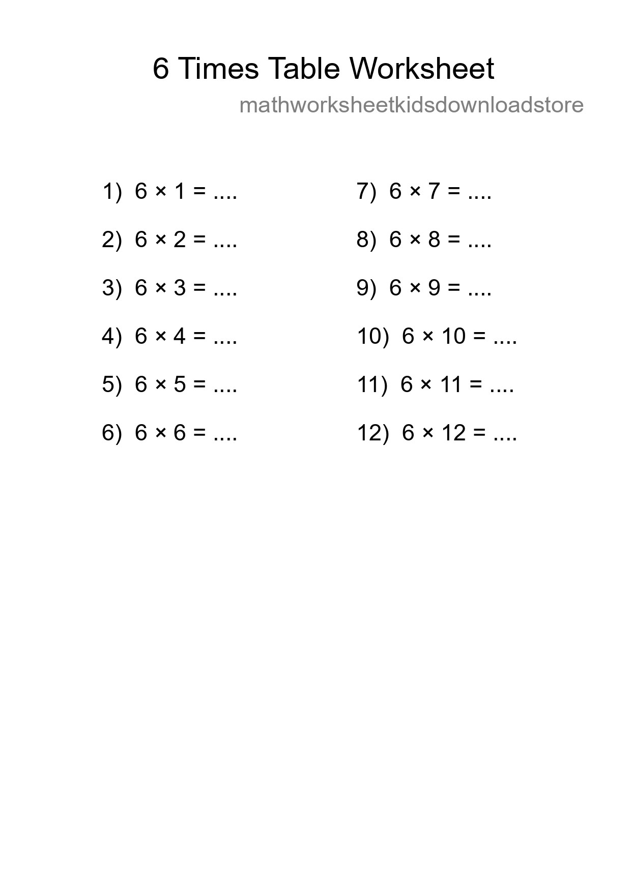 6 Times Table Worksheet For Grade 3 With Answers - Part 97