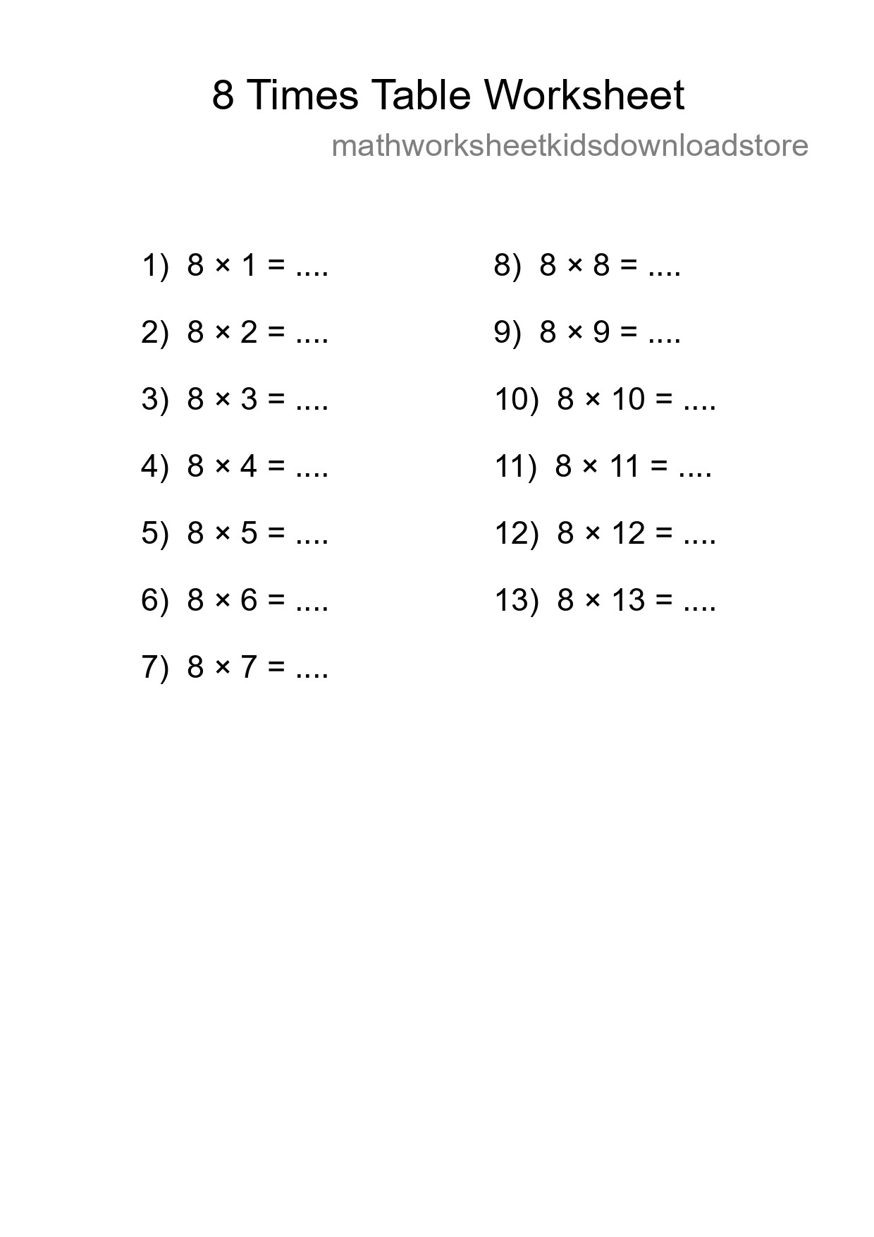 8 Times Table Worksheet For Grade 3 With Answers - Part 185