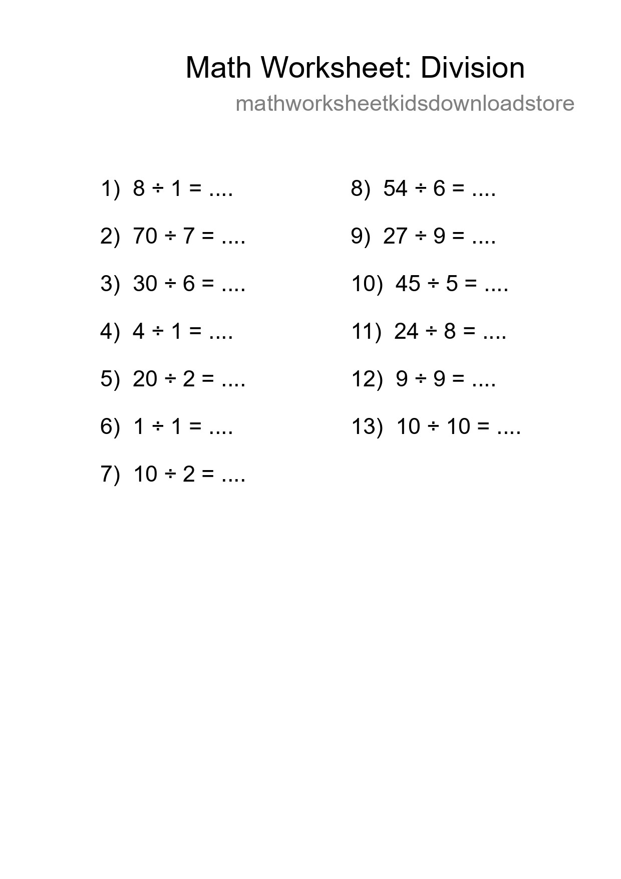 Free 13 Division Math Worksheet For Grade 1 - Part 103