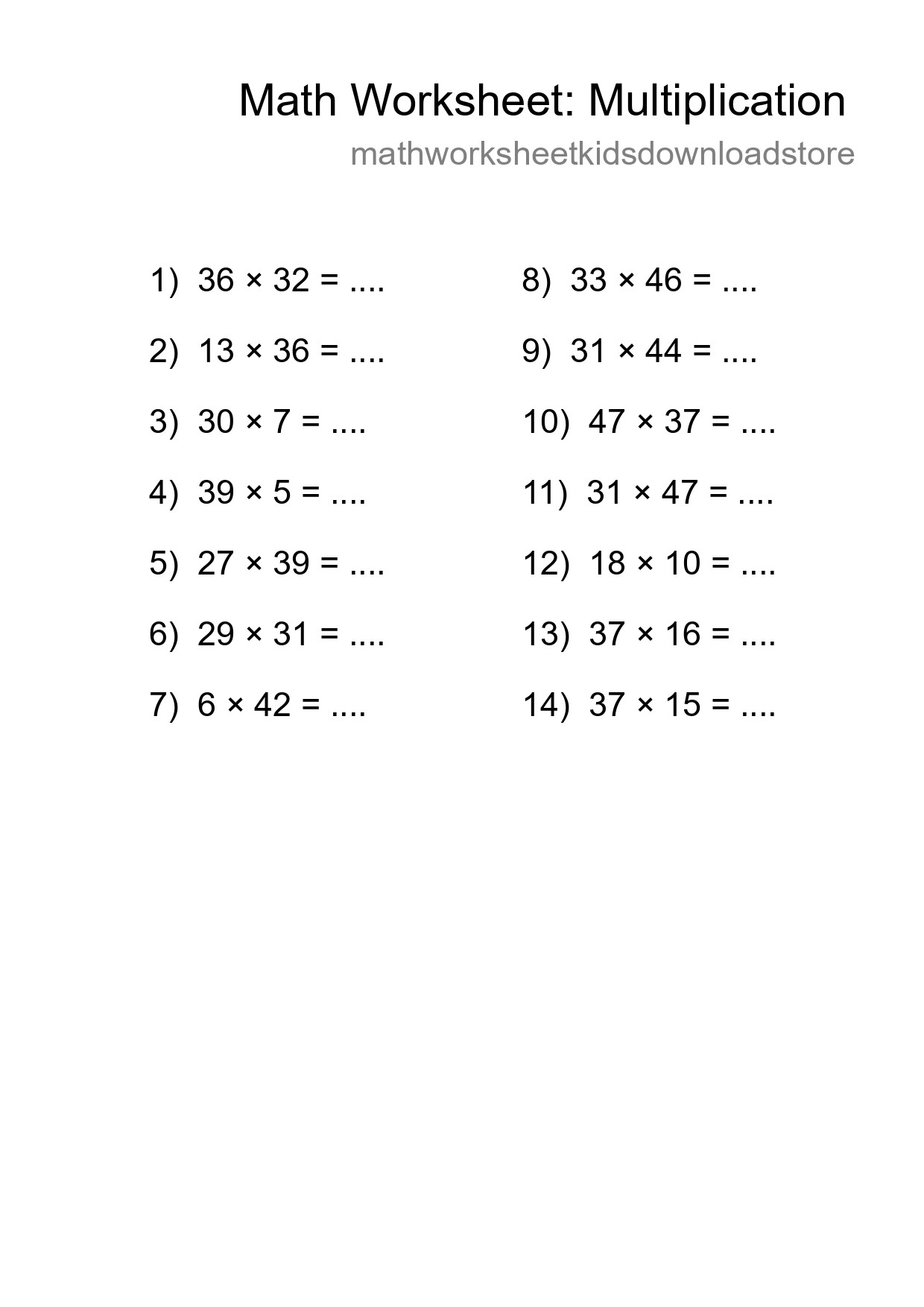 Free 14 Multiplication Math Worksheet For Grade 2 - Part 150