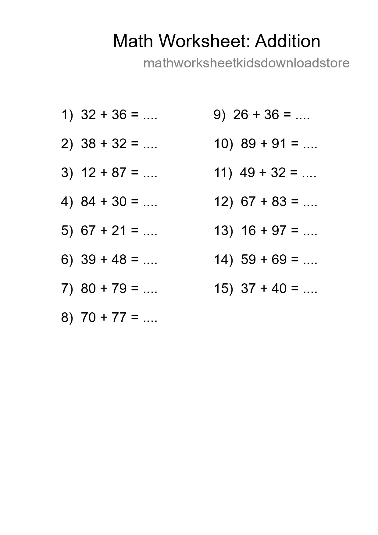 Free 15 Addition Math Worksheet For Grade 3 - Part 56