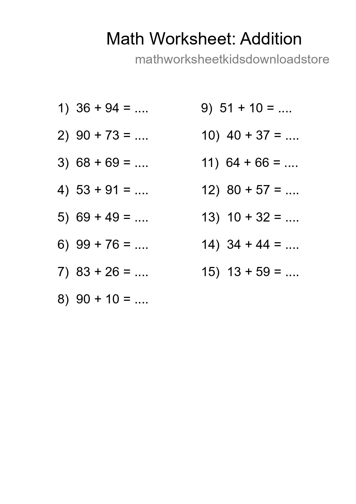 Free 15 Addition Math Worksheet For Grade 3 With Answers - Part 210