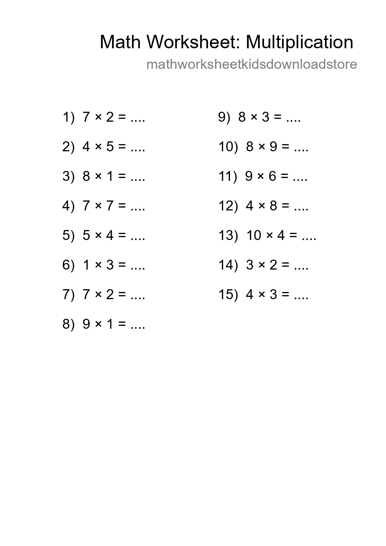 Free 15 Multiplication Math Worksheet For Grade 1 - Part 172