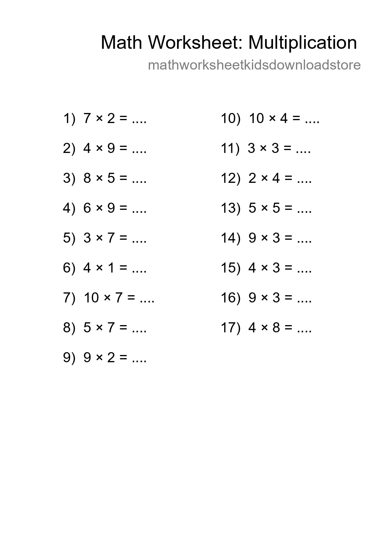 Free 17 Multiplication Math Worksheet For Grade 1 With Answers - Part 18