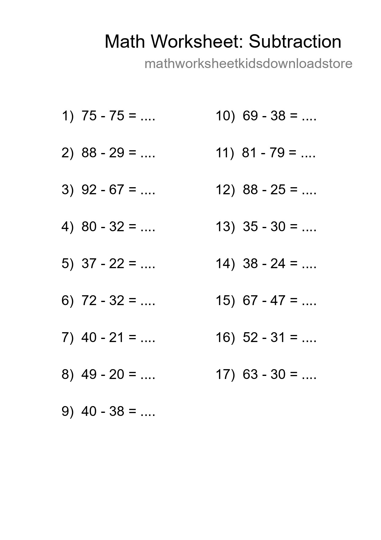 Free 17 Subtraction Math Worksheet For Grade 3 - Part 52