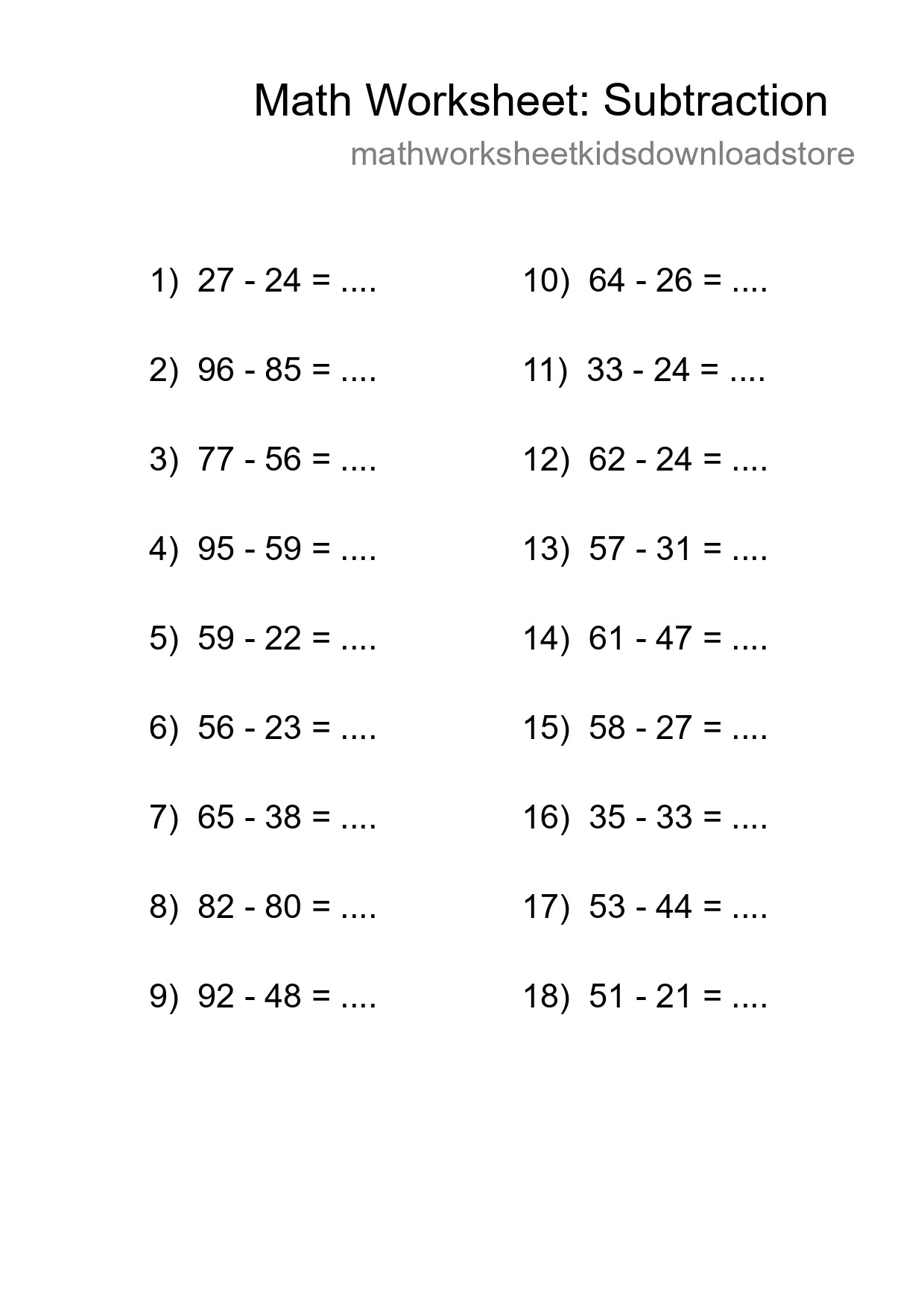 Free 18 Subtraction Math Worksheet For Grade 3 - Part 129