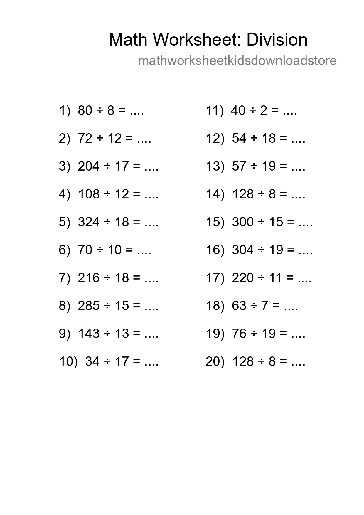 Free 20 Division Math Worksheet For Grade 2 With Answers - Part 246