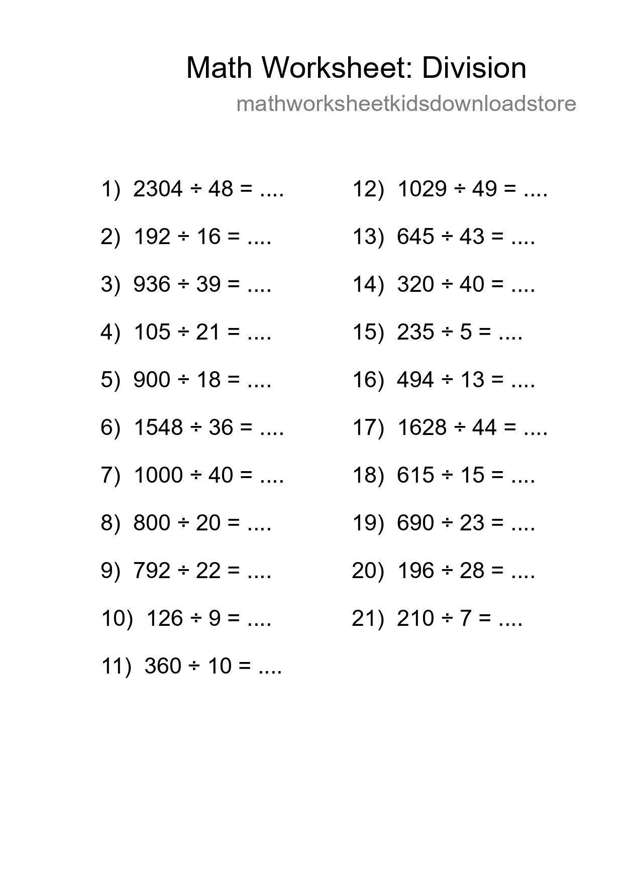 Free 21 Division Math Worksheet For Grade 2 - Part 59