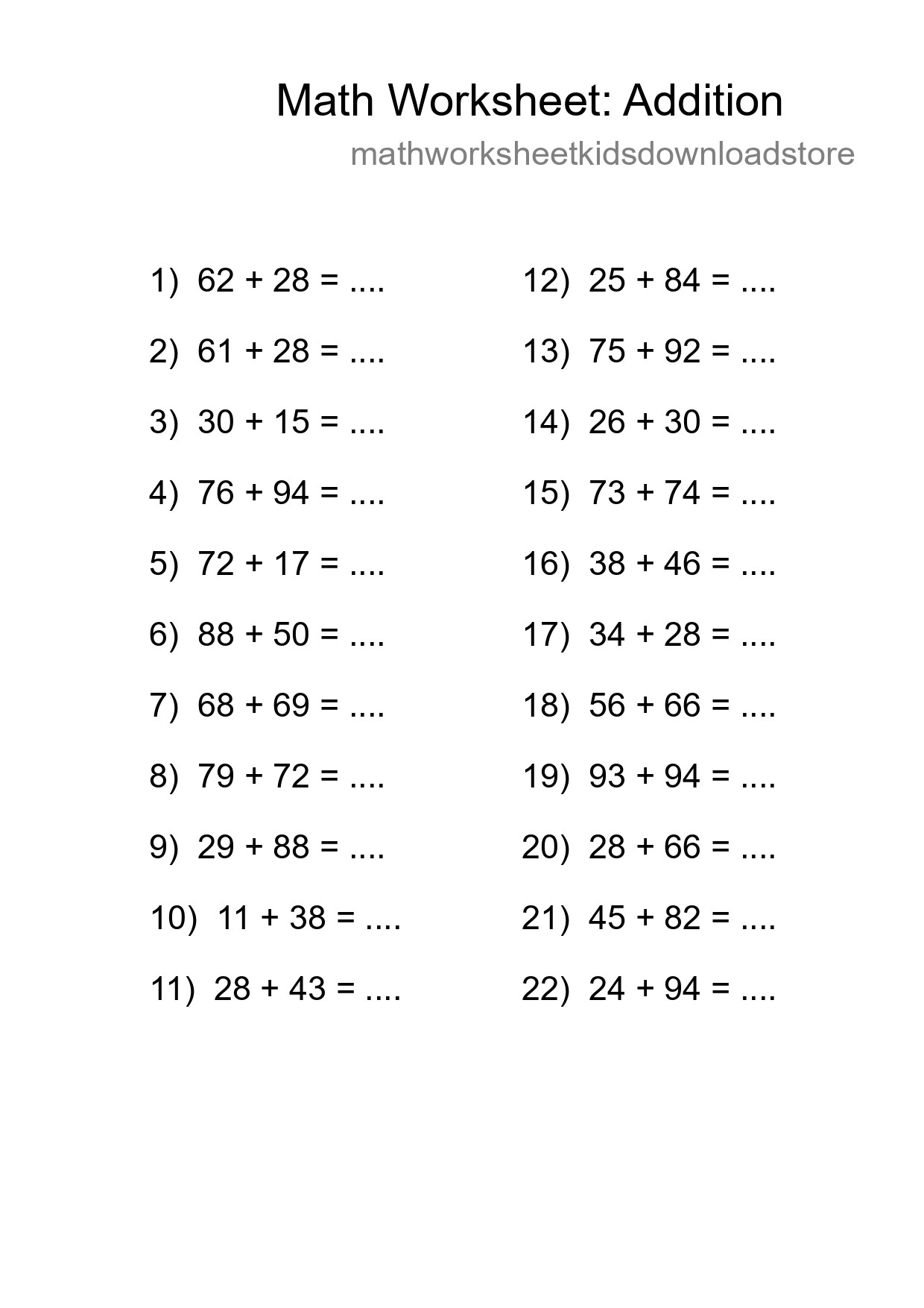 Free 22 Addition Math Worksheet For Grade 3 With Answers - Part 232