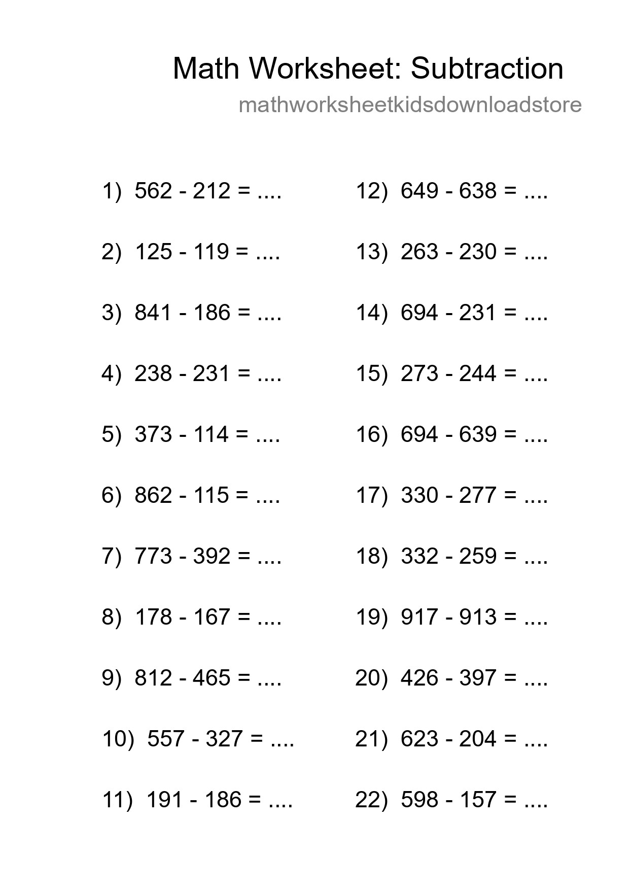 Free 22 Subtraction Math Worksheet For Grade 5 - Part 63