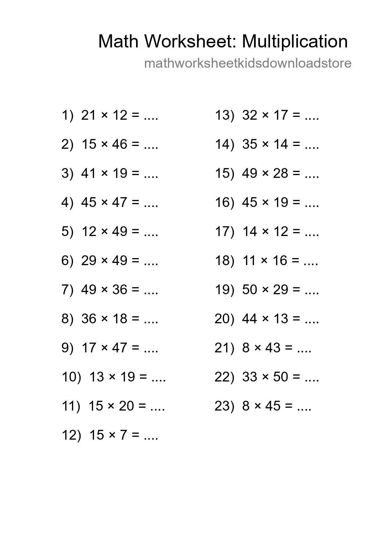 Free 23 Multiplication Math Worksheet For Grade 2 With Answers - Part 227