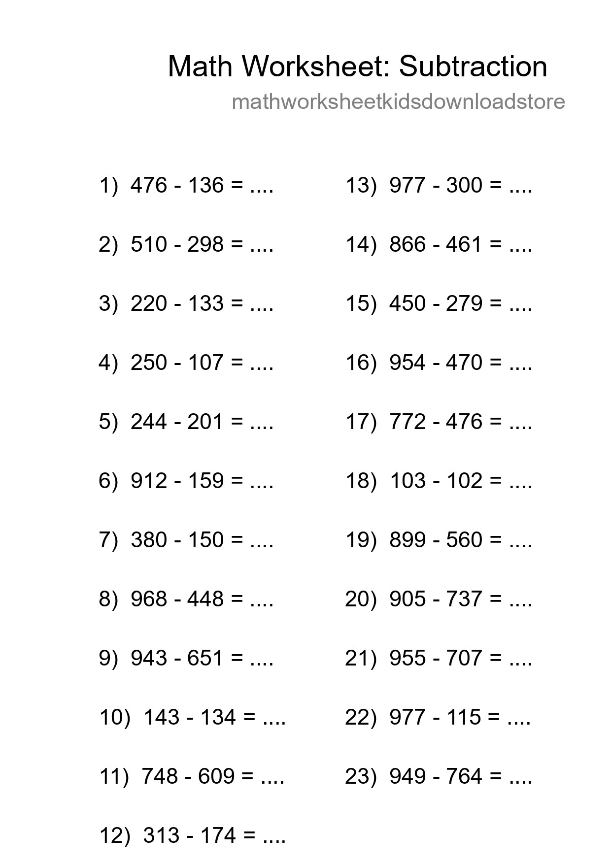 Free 23 Subtraction Math Worksheet For Grade 5 - Part 107