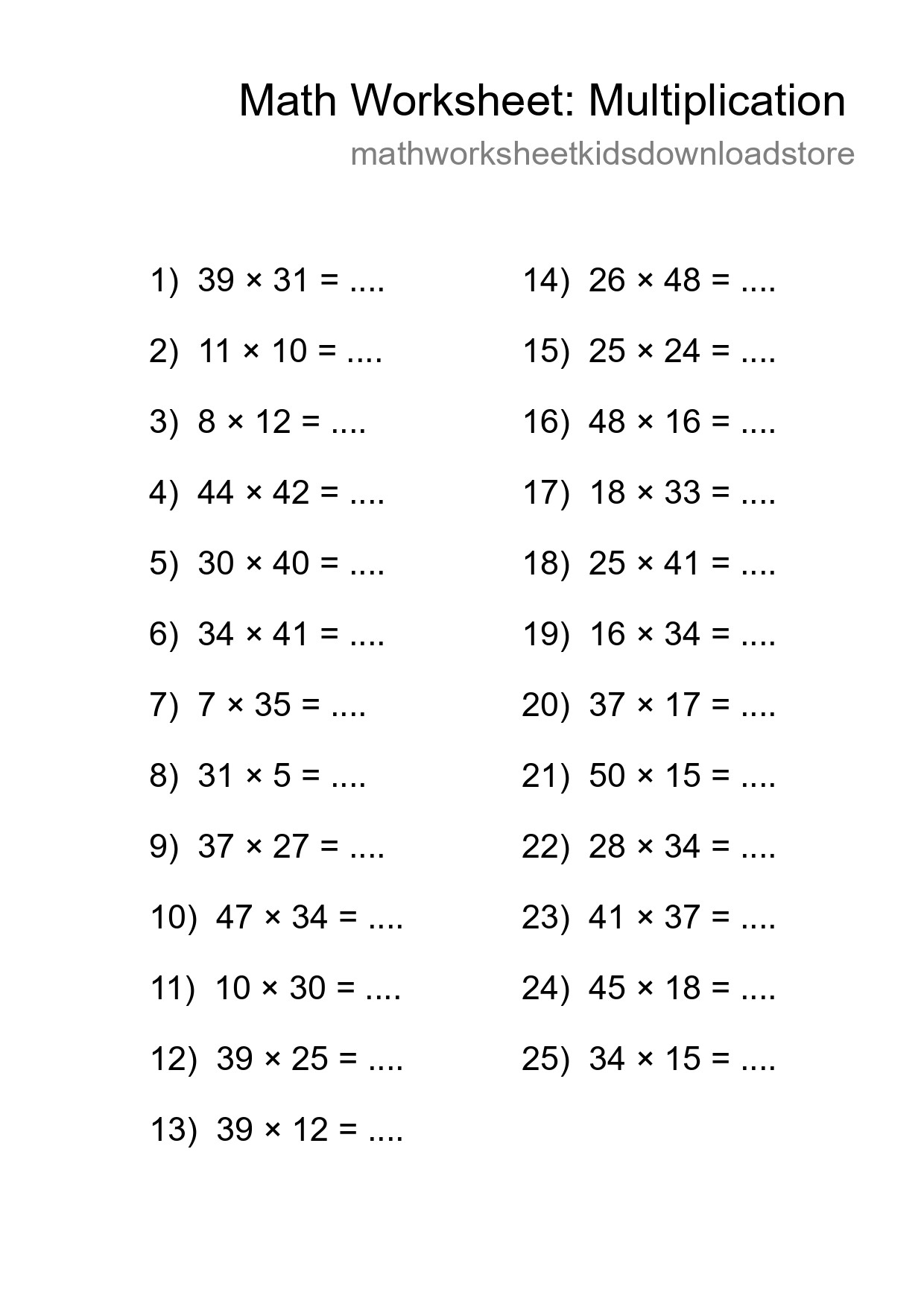 Free 25 Multiplication Math Worksheet For Grade 2 With Answers - Part 29