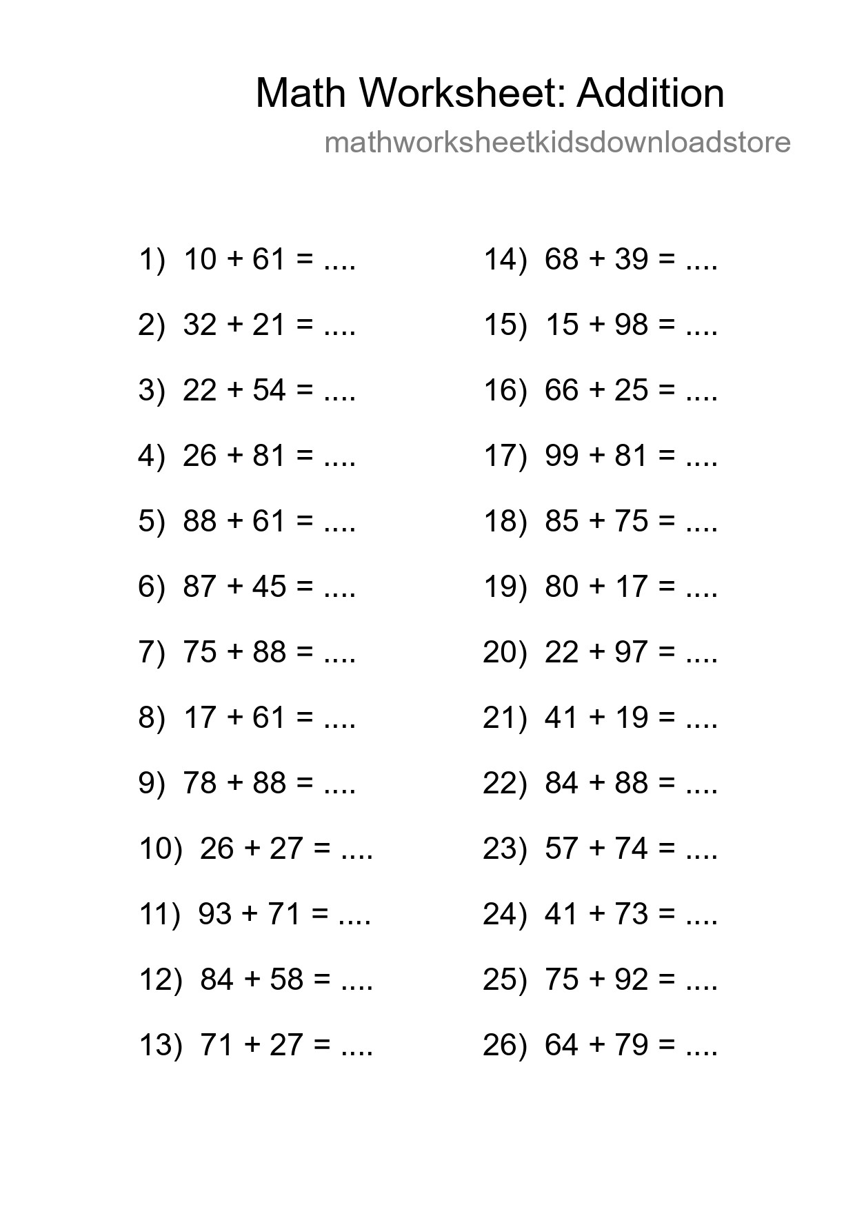 Free 26 Addition Math Worksheet For Grade 3 - Part 199