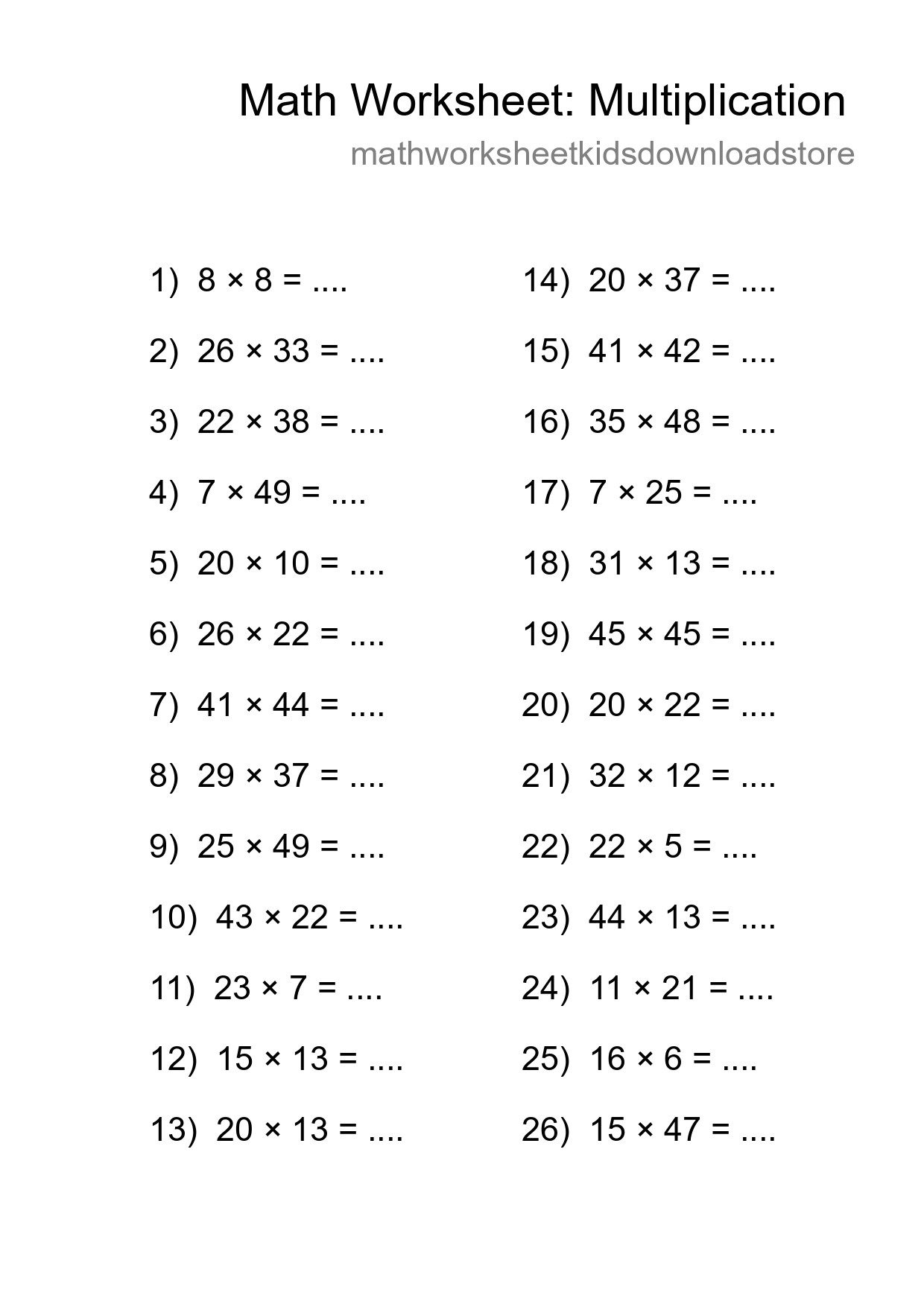Free 26 Multiplication Math Worksheet For Grade 2 With Answers - Part 106