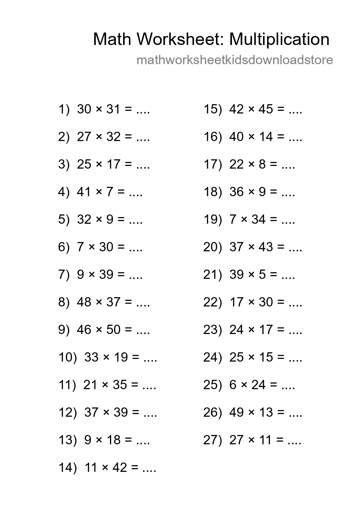 Free 27 Multiplication Math Worksheet For Grade 2 - Part 40