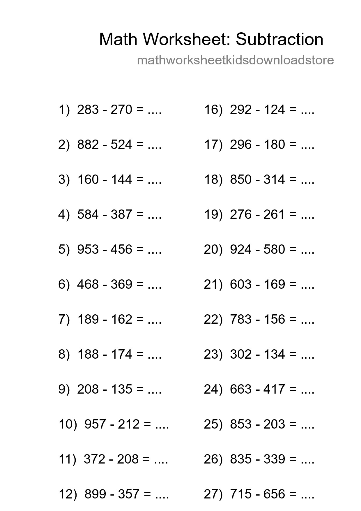Free 29 Subtraction Math Worksheet For Grade 5 - Part 85