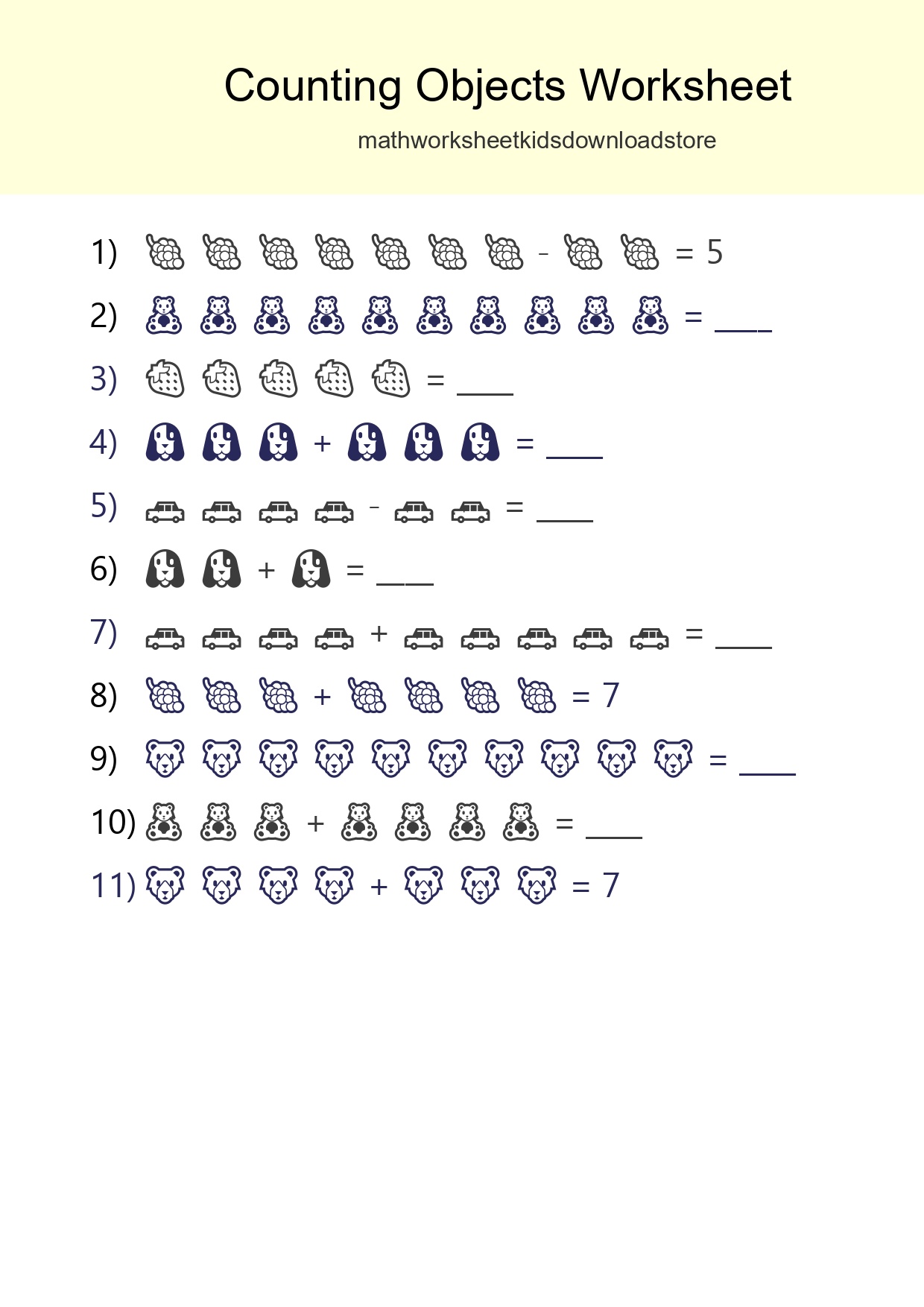 Free Counting Objects Worksheet For Kindergarten Printable - Part 201