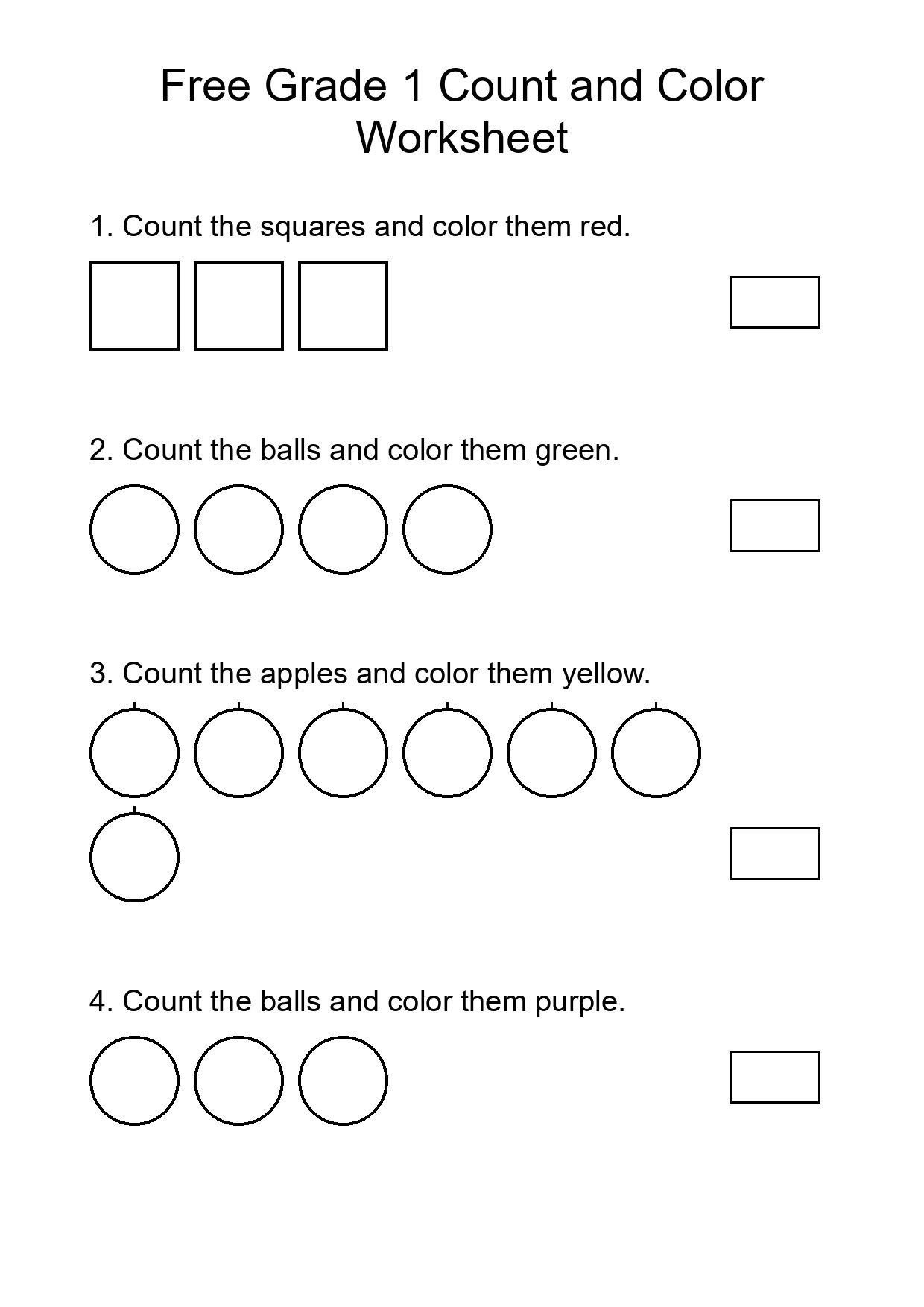 Free Grade 1 Count and Color Worksheet