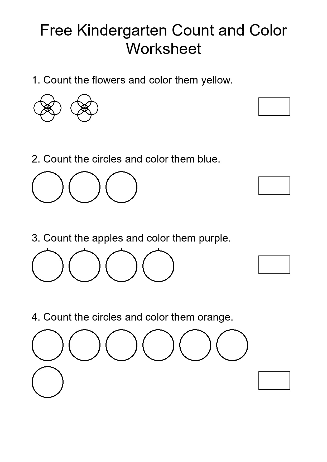 Free Kindergarten Count and Color Worksheet