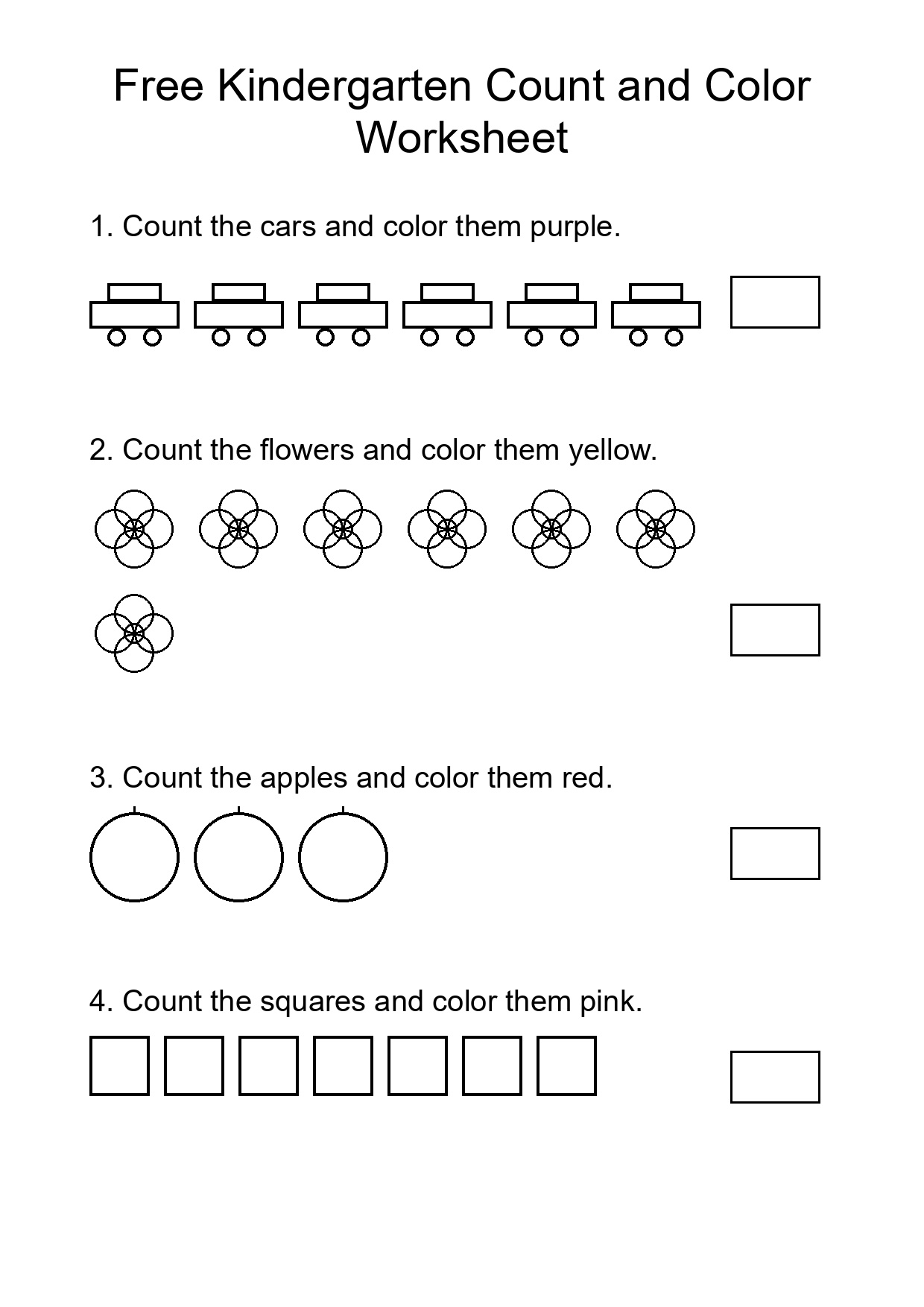 Free Kindergarten Count and Color Worksheet