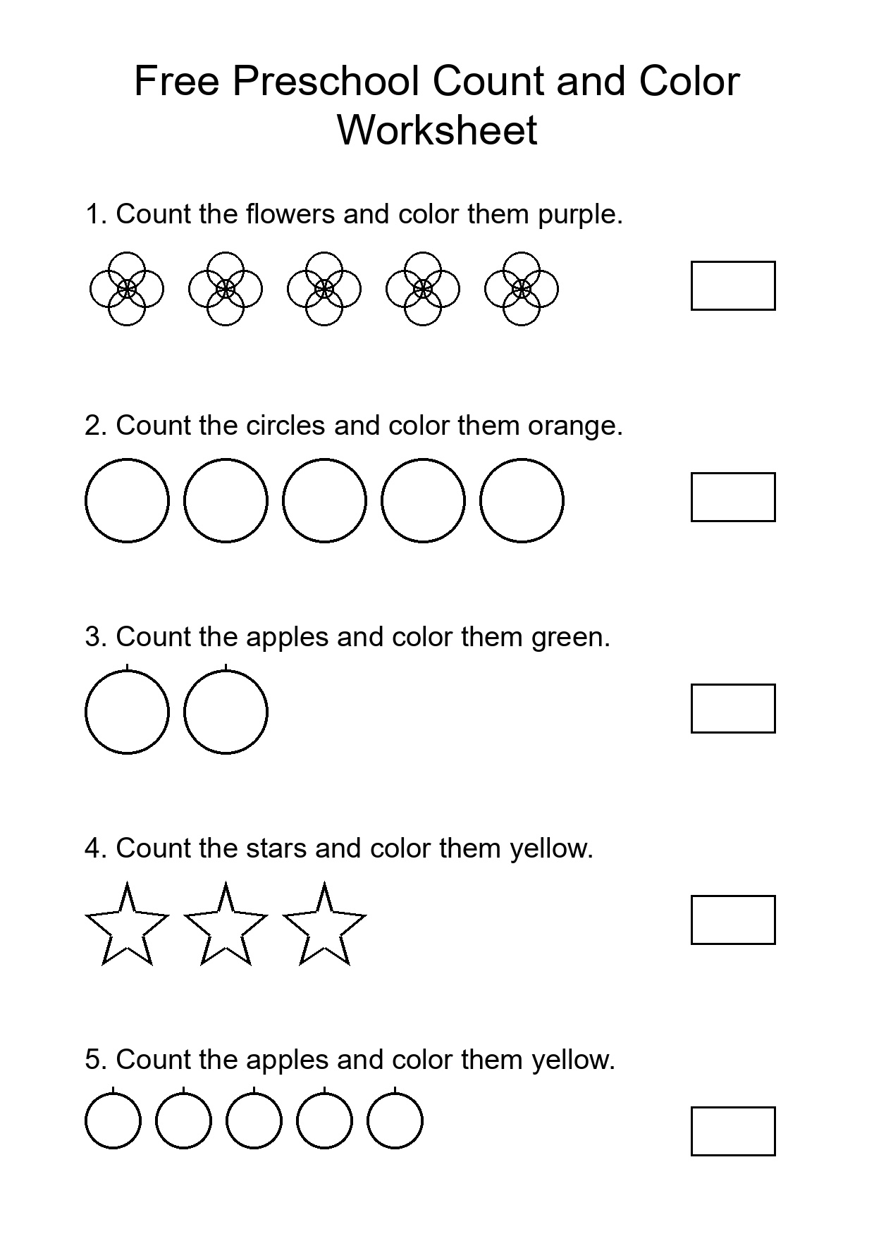 Free Preschool Count and Color Worksheet