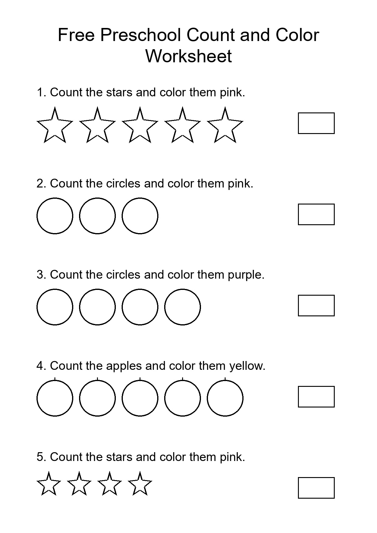 Free Preschool Count and Color Worksheet