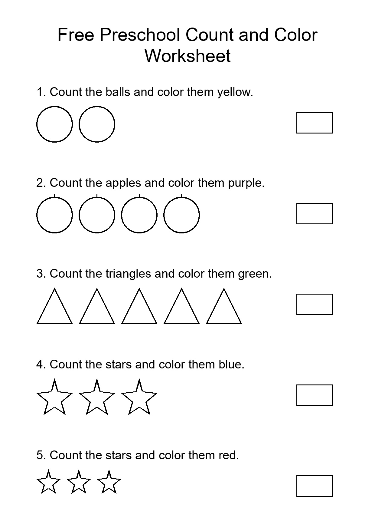Free Preschool Count and Color Worksheet