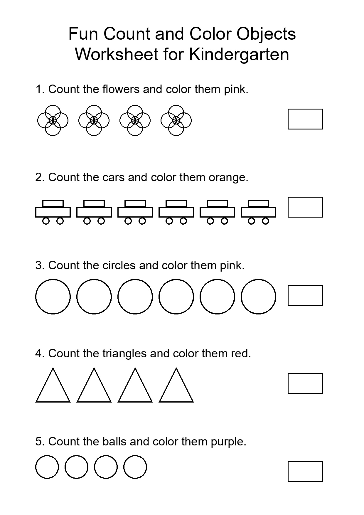 Fun Count and Color Objects Worksheet for Kindergarten