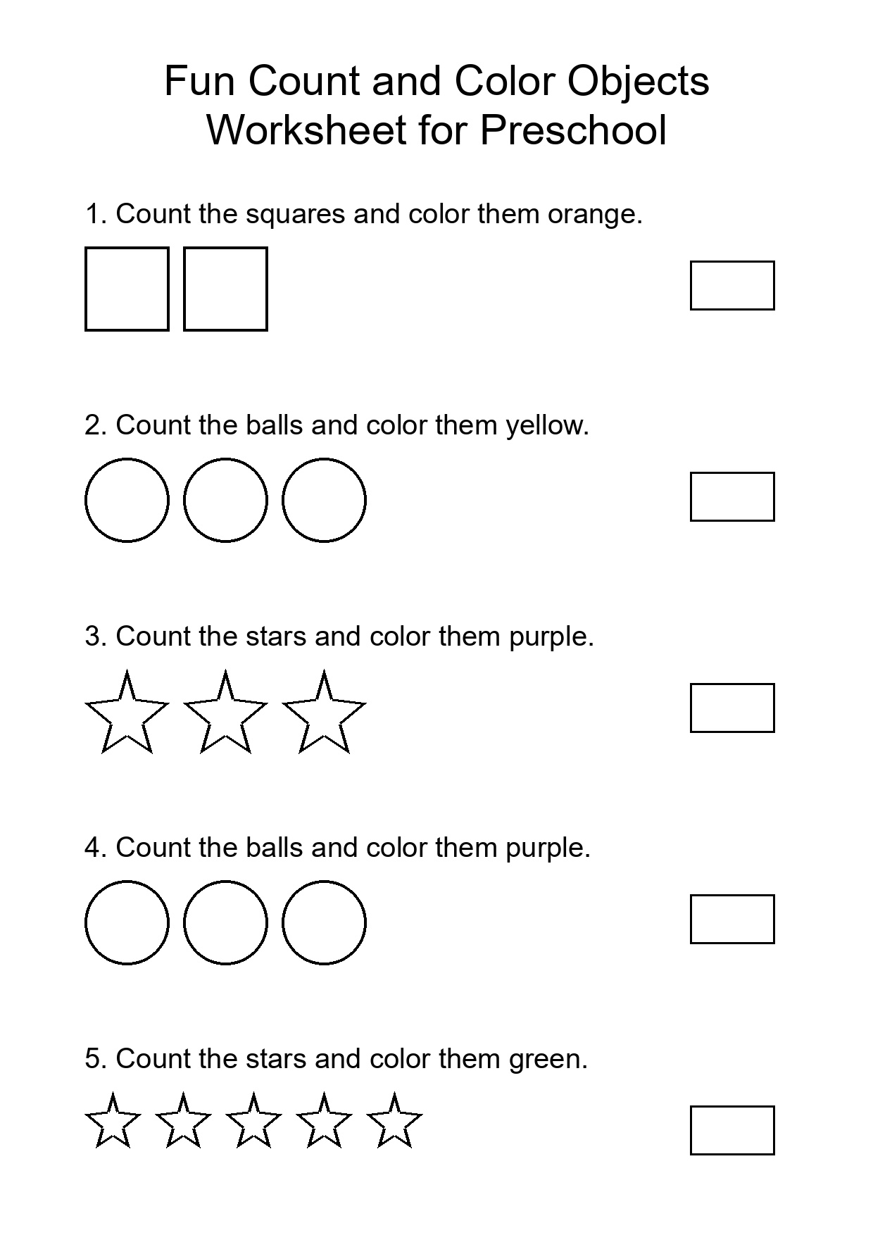 Fun Count and Color Objects Worksheet for Preschool
