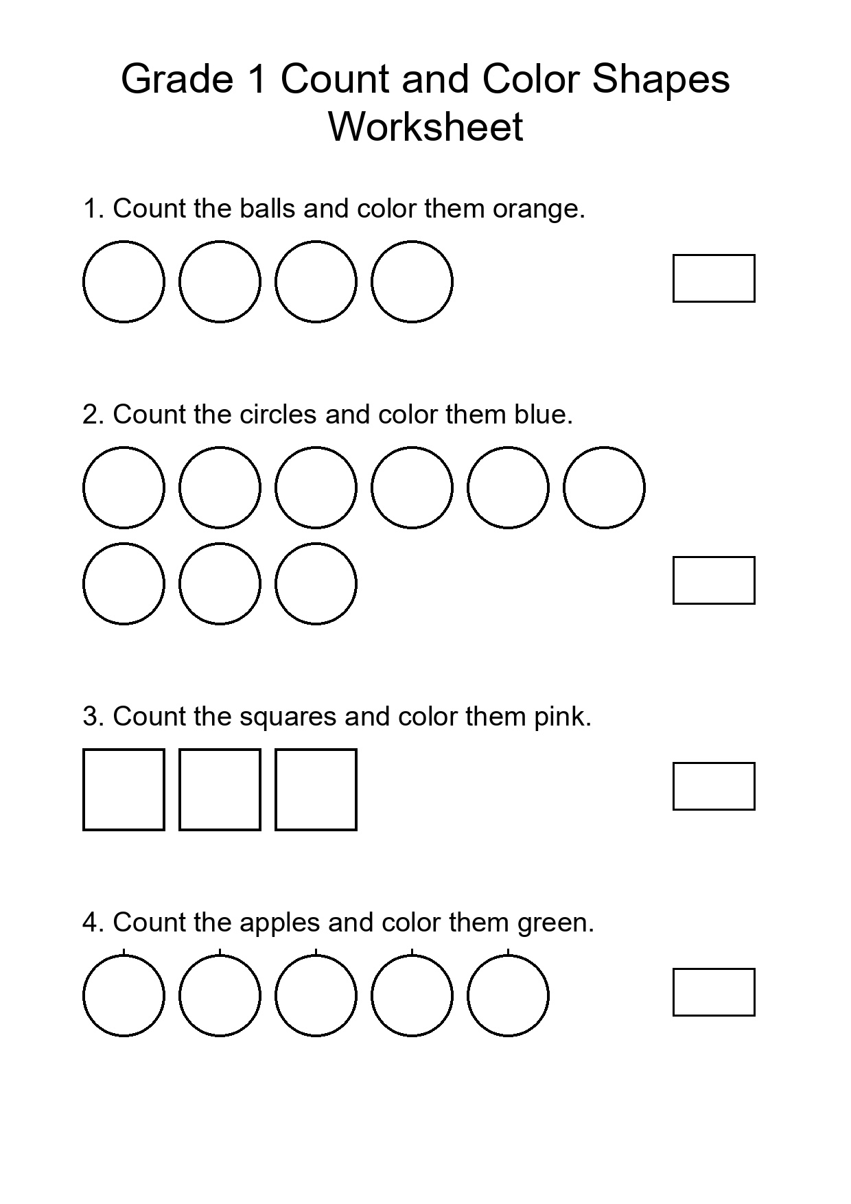 Grade 1 Count and Color Shapes Worksheet