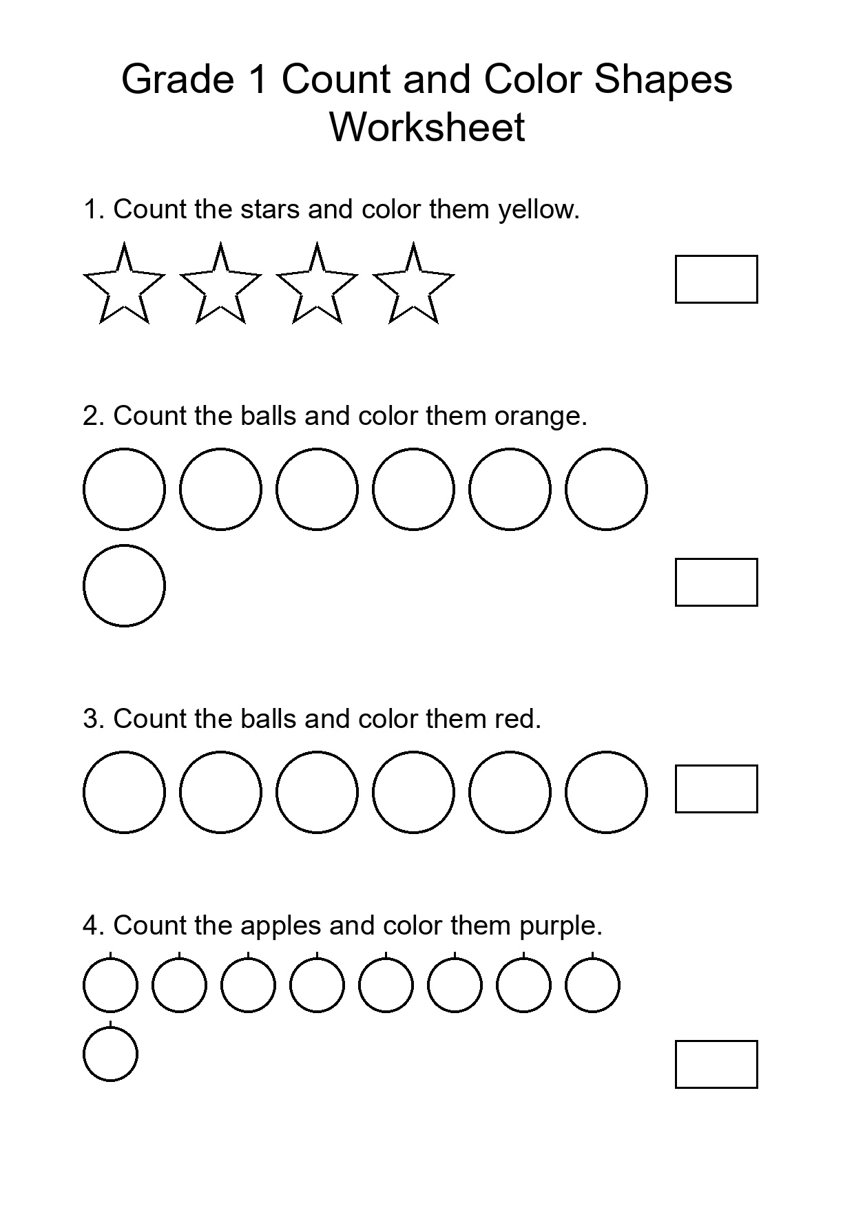Grade 1 Count and Color Shapes Worksheet