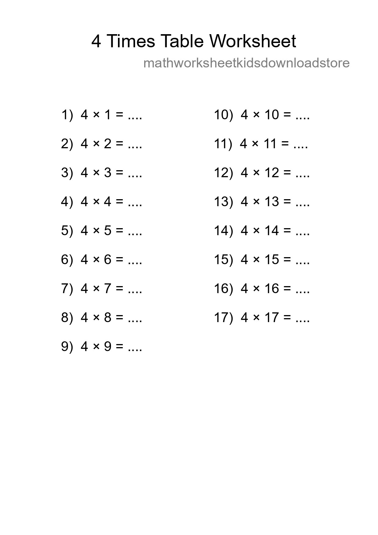 Grade 2 Multiplication Table 4 Practice - Part 207