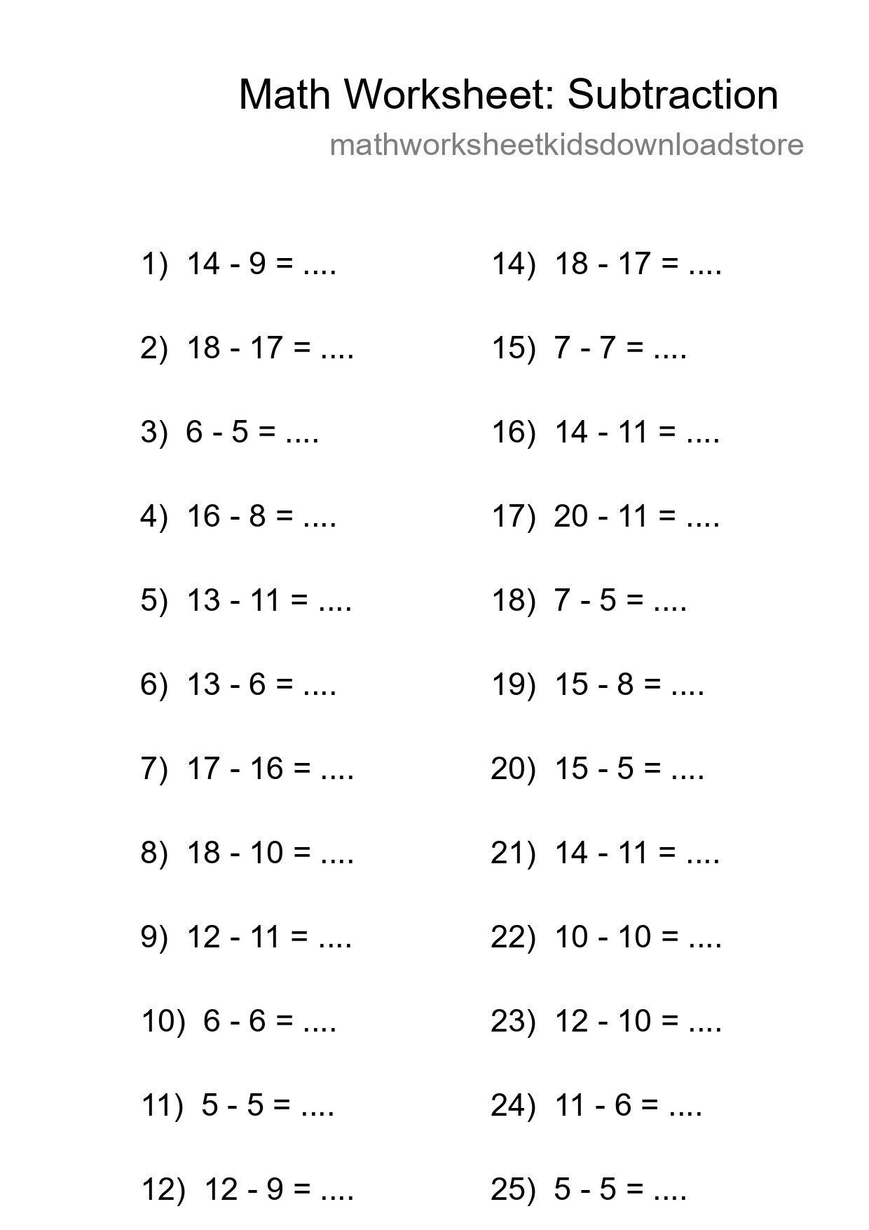 Grade 2 Subtraction Practice Worksheet (26 Problems) - Part 30