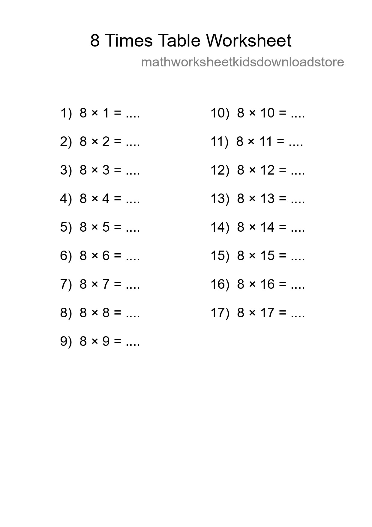 Grade 3 Multiplication Table 8 Practice - Part 240