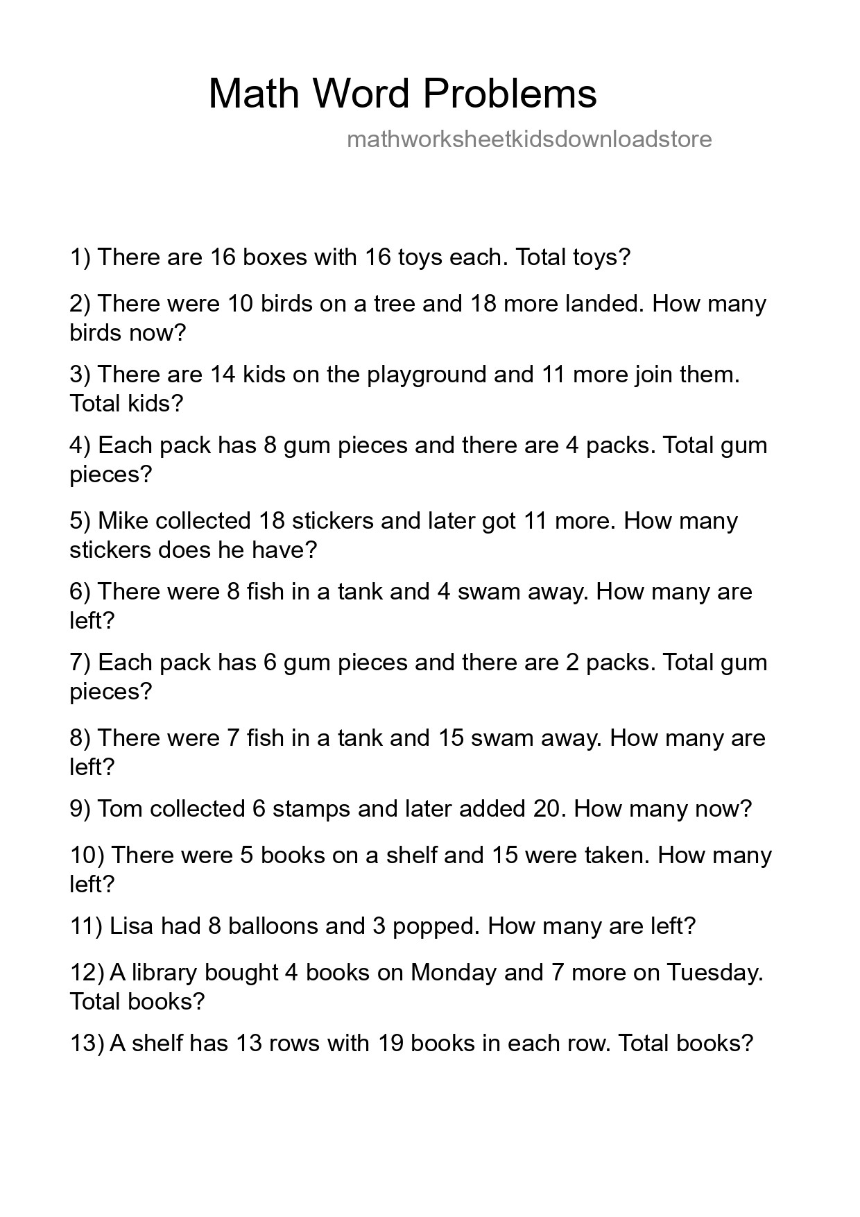 Math Word Problem Worksheet