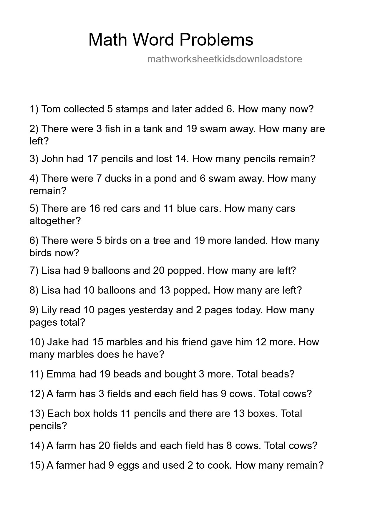 Math Word Problem Worksheet