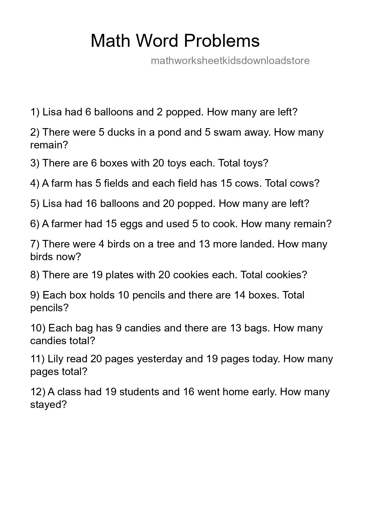 Math Word Problem Worksheet