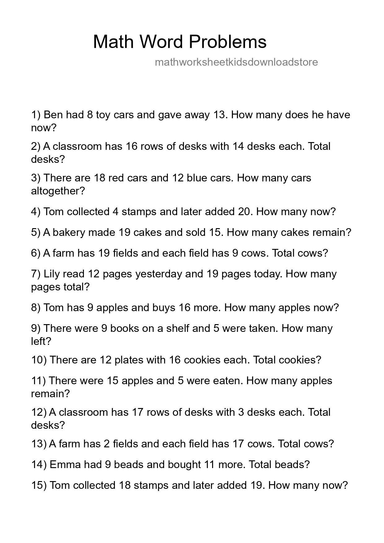 Math Word Problem Worksheet