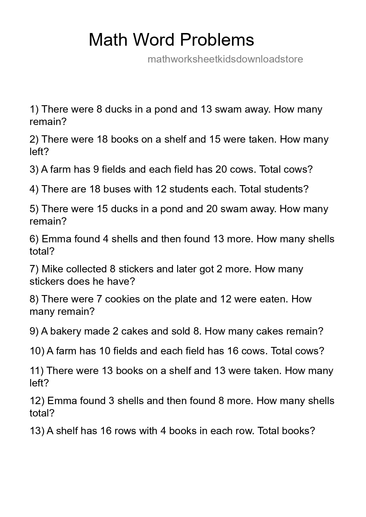 Math Word Problem Worksheet