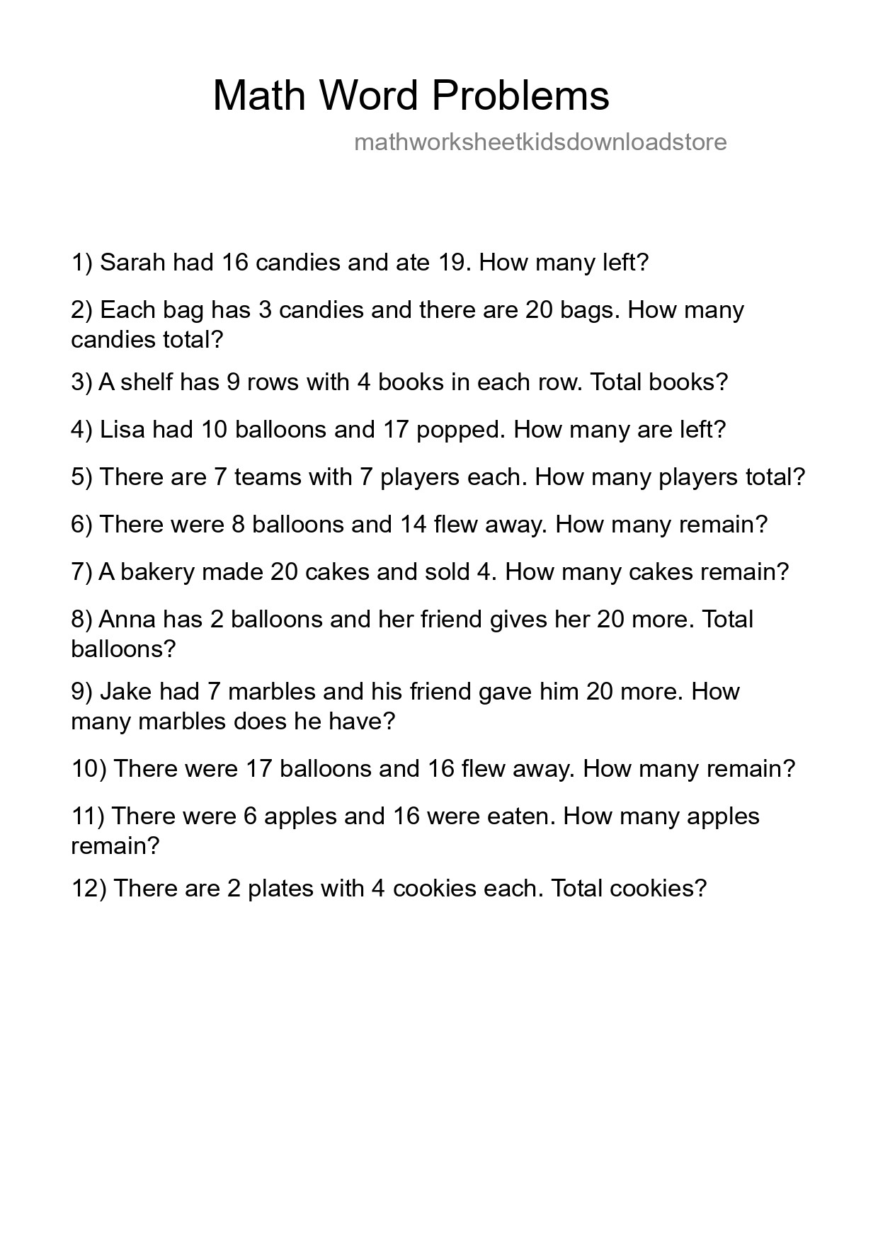 Math Word Problem Worksheet