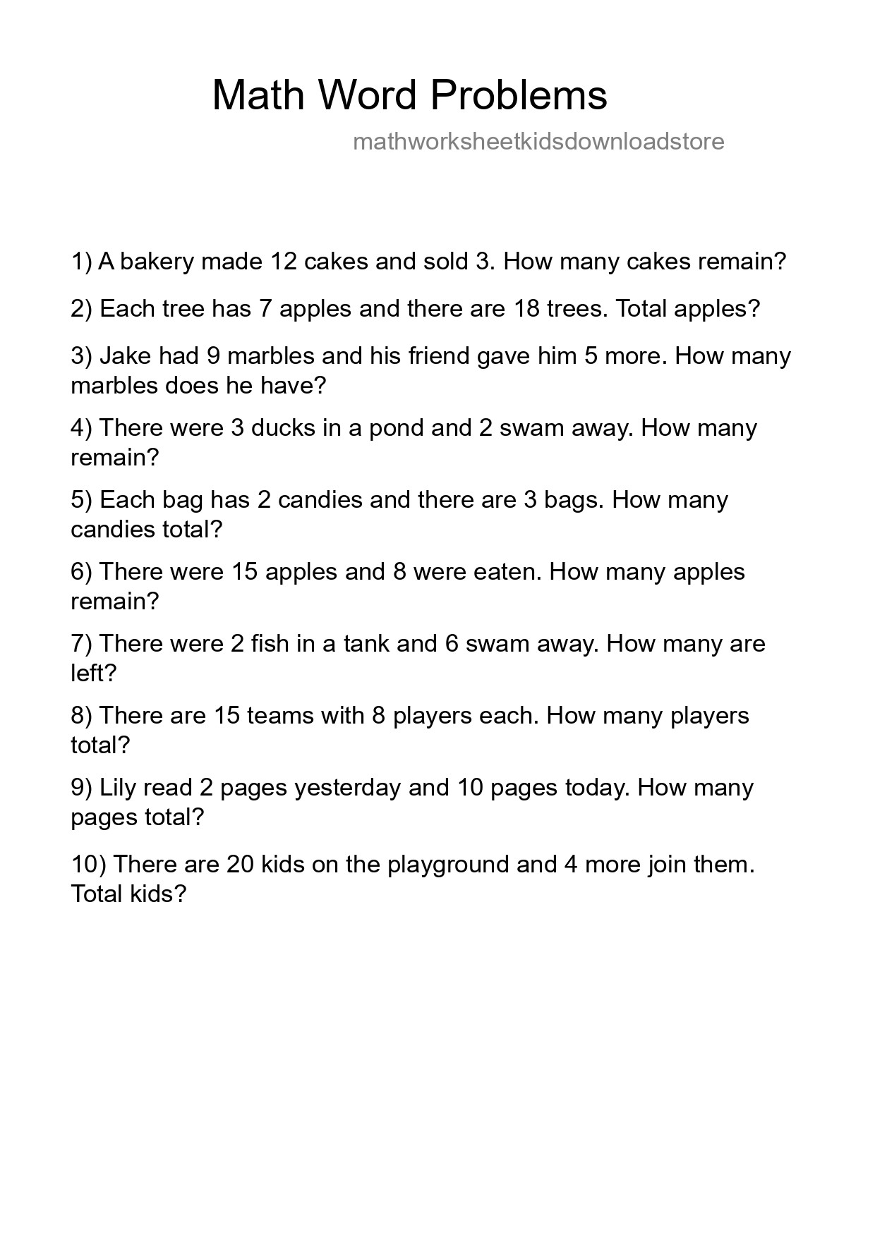 Math Word Problem Worksheet