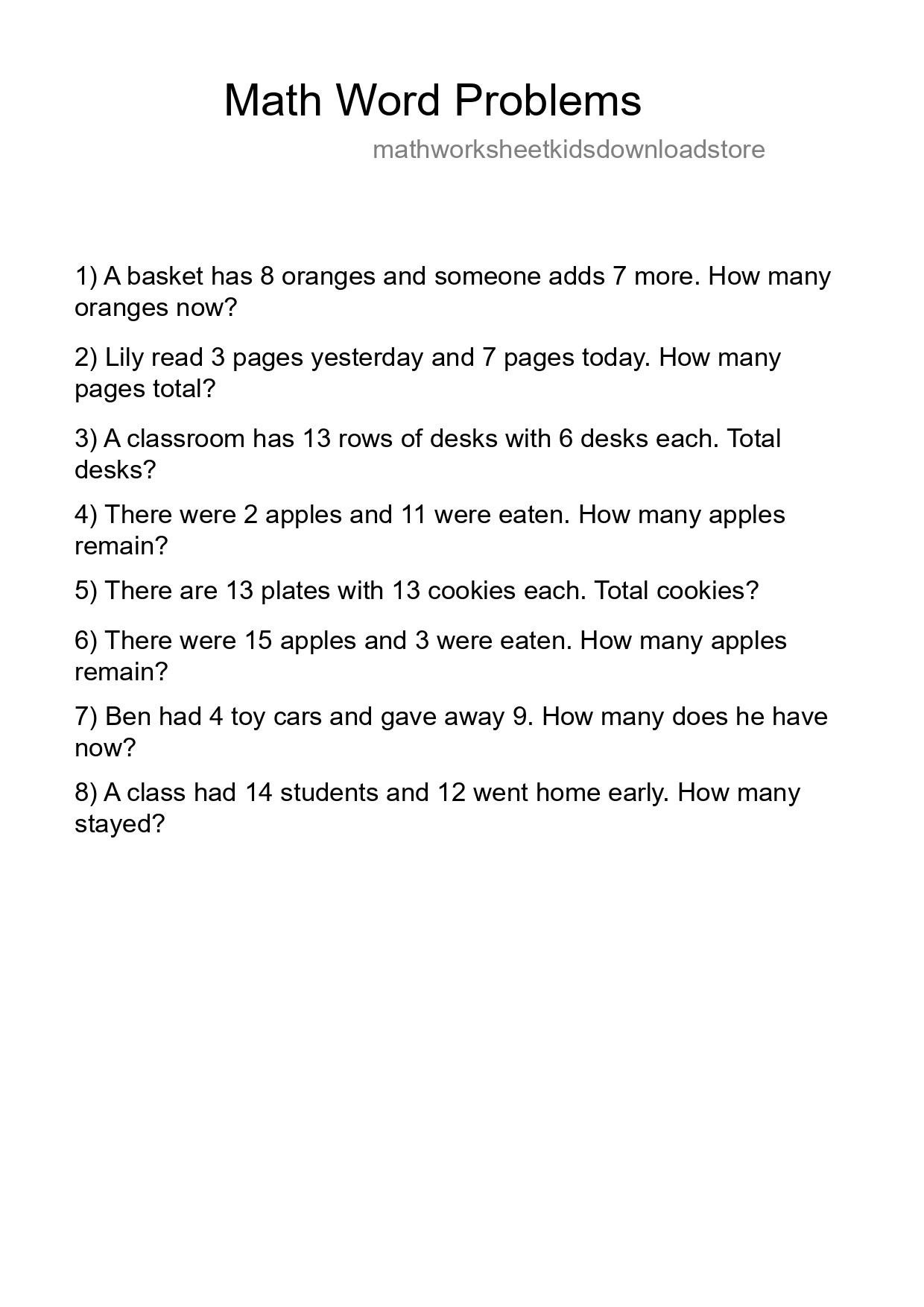 Math Word Problem Worksheet
