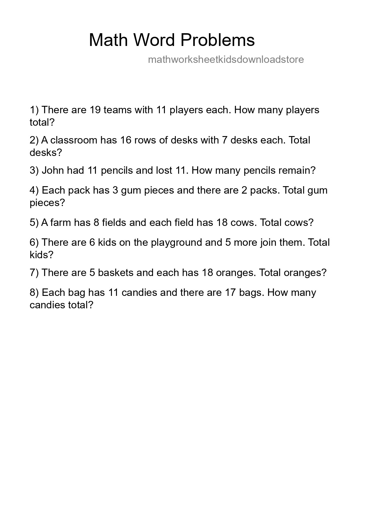 Math Word Problem Worksheet